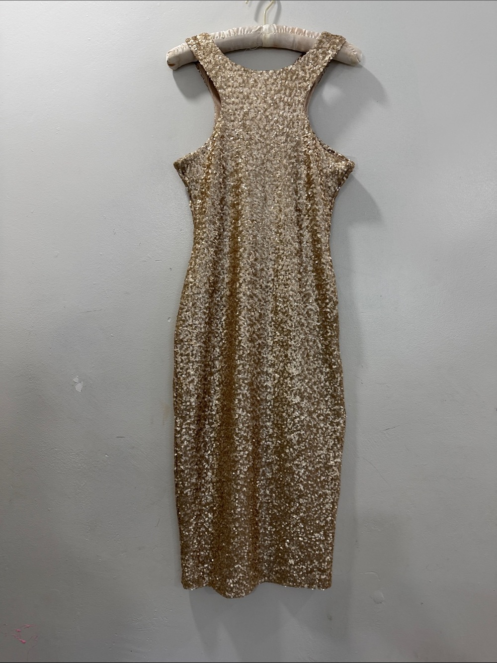 TFNC London Gold Sequin Midi Dress Sleeveless Racerback Bodycon Party XS